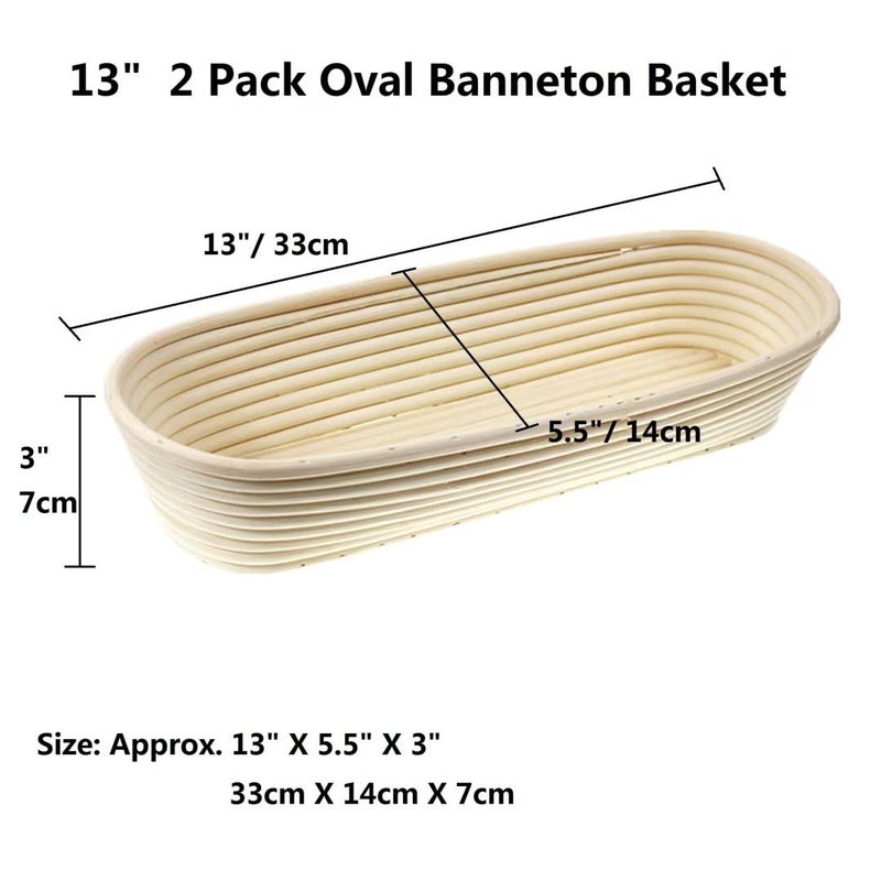 perixir 2 Pack 13 Inch Oval Bread Proofing Basket,Banneton Basket Bread Baking Bowl with Linen Liner Cloth, for Professional & Home Bakers Baking - Image 3